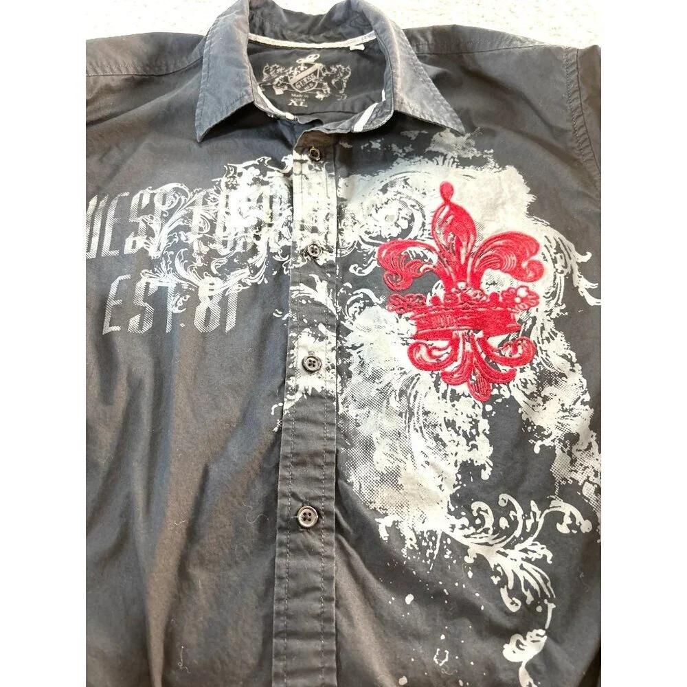 Guess Mens Graphic Shirt Button -Up Western Black Long Sleeves Size XL/TG - Picture 5 of 6
